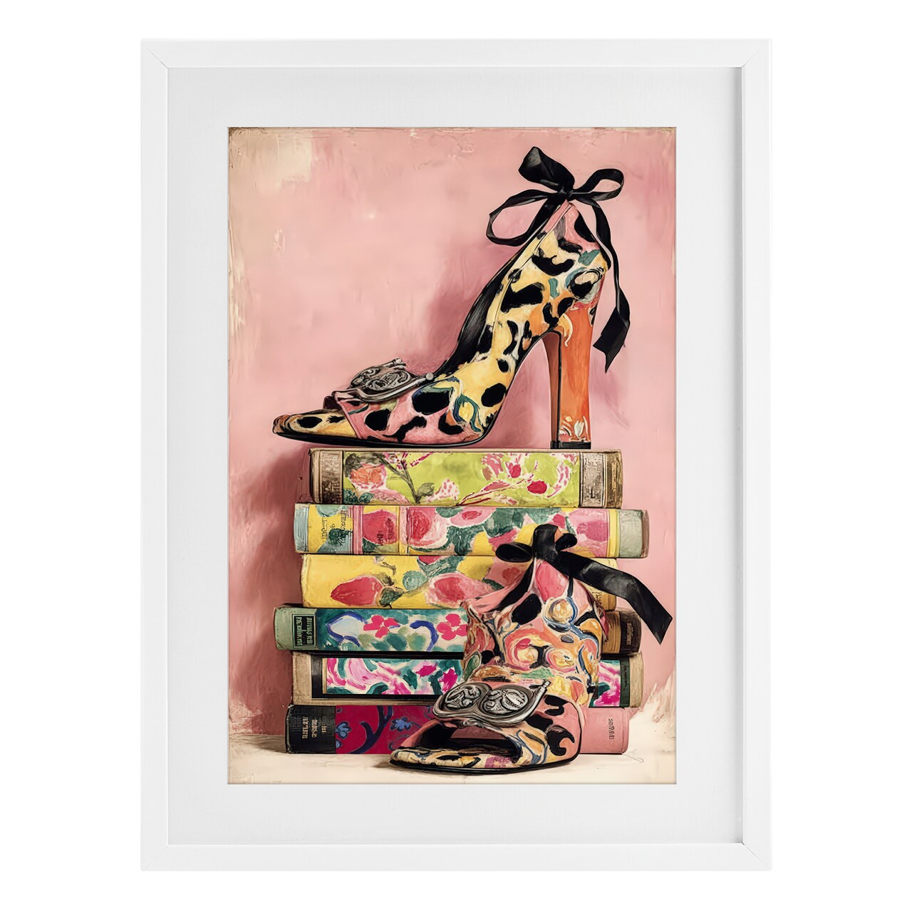 Stupell Industries On My Feet Heels & Books Framed Print Under Glass, design by Annabelle Hall